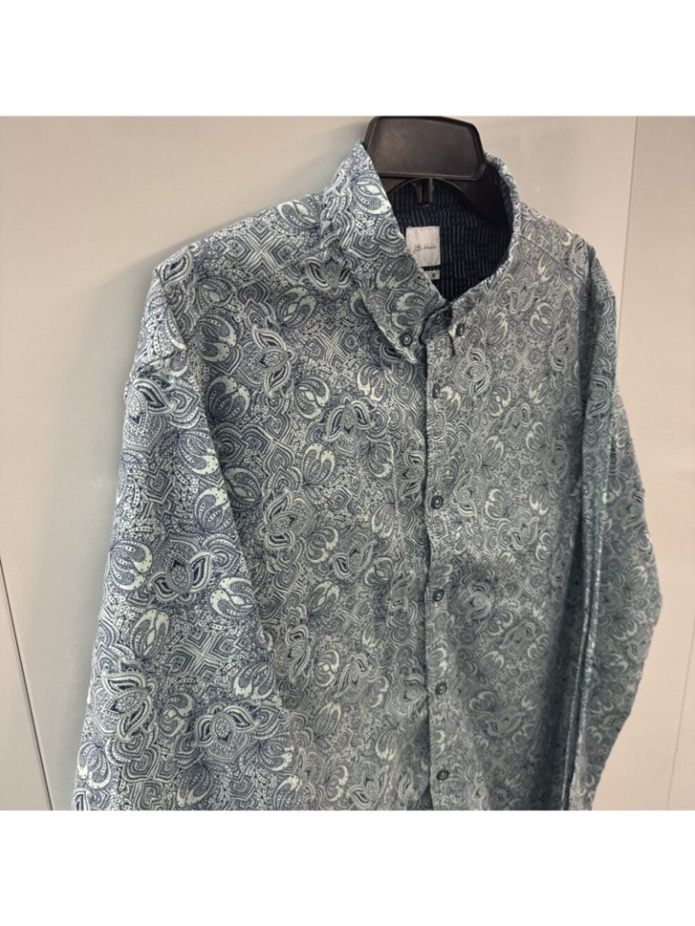 J.B. Holt Mens Shirt Large Long Sleeve Button-Down Teal Kaleidoscopic Paisley - Picture 2 of 10